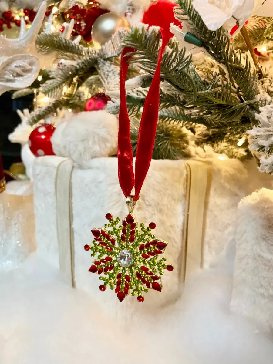 Set Of 4 Jeweled Christmas Ornaments - Holiday Decor