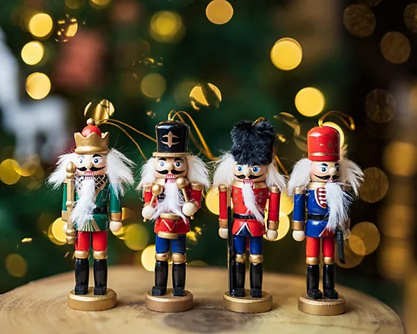 Set of 4 Nutcracker Pendants Tree Decoration Hanging Festive Décor  Traditional Wooden Nutcracker
