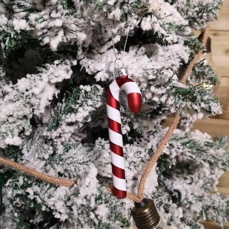 Set of 6 12cm Glass Red and White Stripe Candy Cane Christmas Tree  Decorations - Tesco Groceries