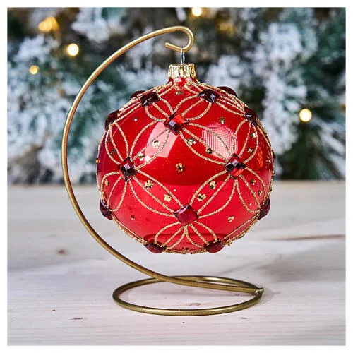 Shiny red Christmas tree ball with red stones 100 mm | online sales on  HOLYART.com
