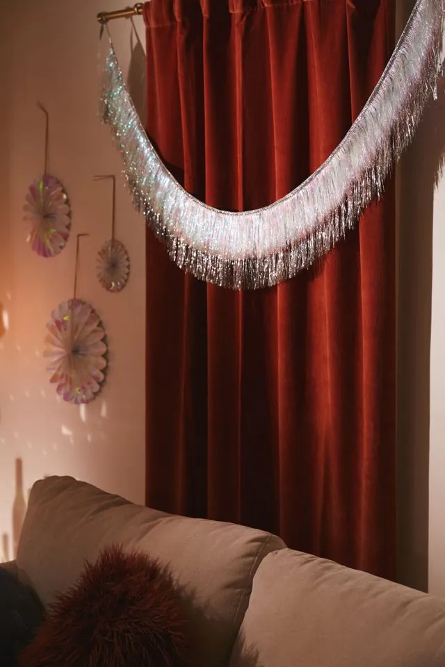 Silver And Iridescent Tinsel Fringe Garland | Urban Outfitters