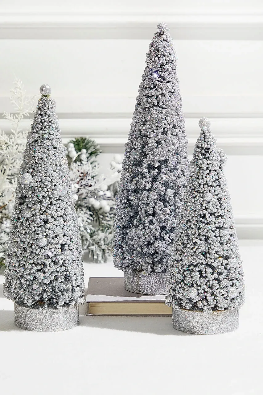 Silver Bottle Brush Trees - Set of 3