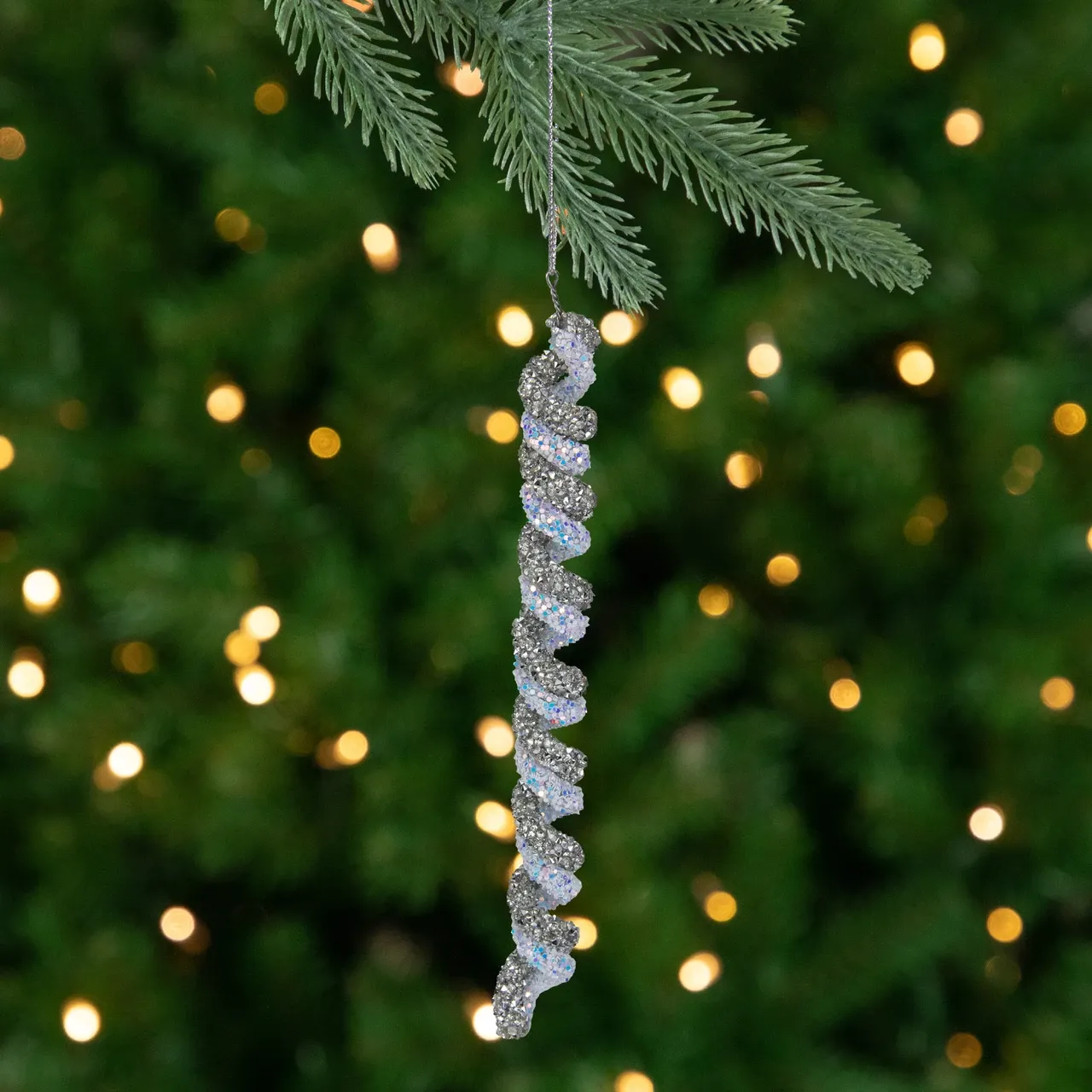 Silver Christmas Icicle Ornaments Glitter Spiral Twist Icicle Christmas Ornament 7' Silver Blue Christmas Central