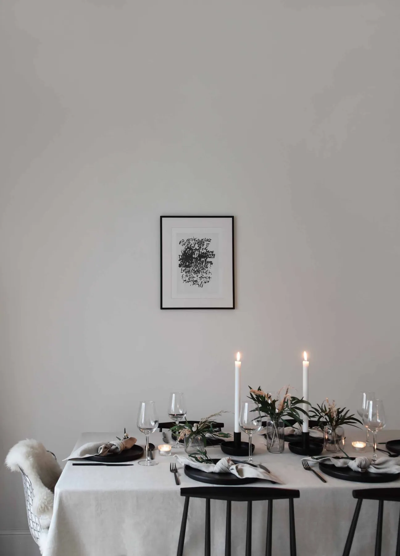 Simple Christmas table styling with dried foliage and grasses |