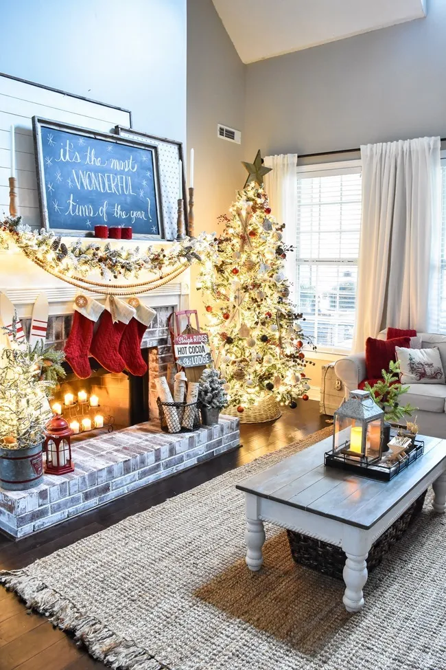 Ski Lodge Inspired Christmas Tree and Living Room