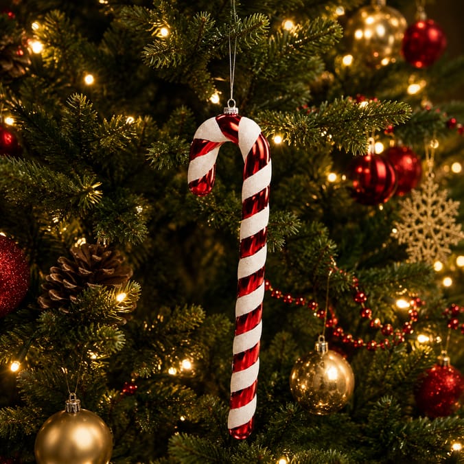 Sleigh Bells Candy Cane Decoration | Home Bargains