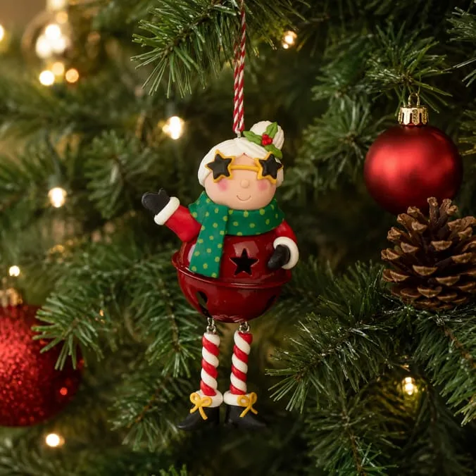 Sleigh Bells Novelty Clay Hanging Decoration - Mrs. Claus | Home Bargains