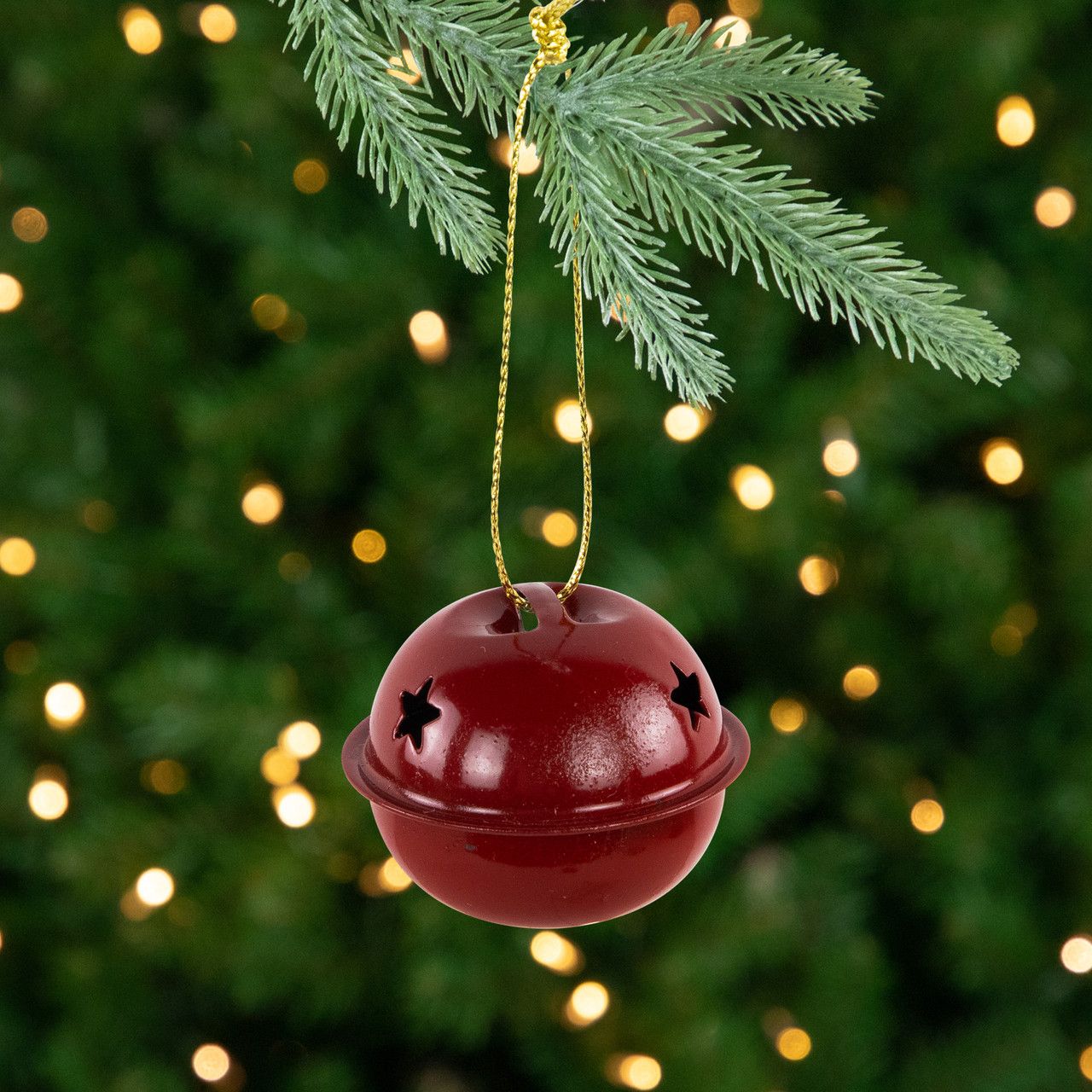 Snowflakes & Stars Christmas Jingle Bell Ornaments - 1.5' - Burgundy - 12ct  | Christmas