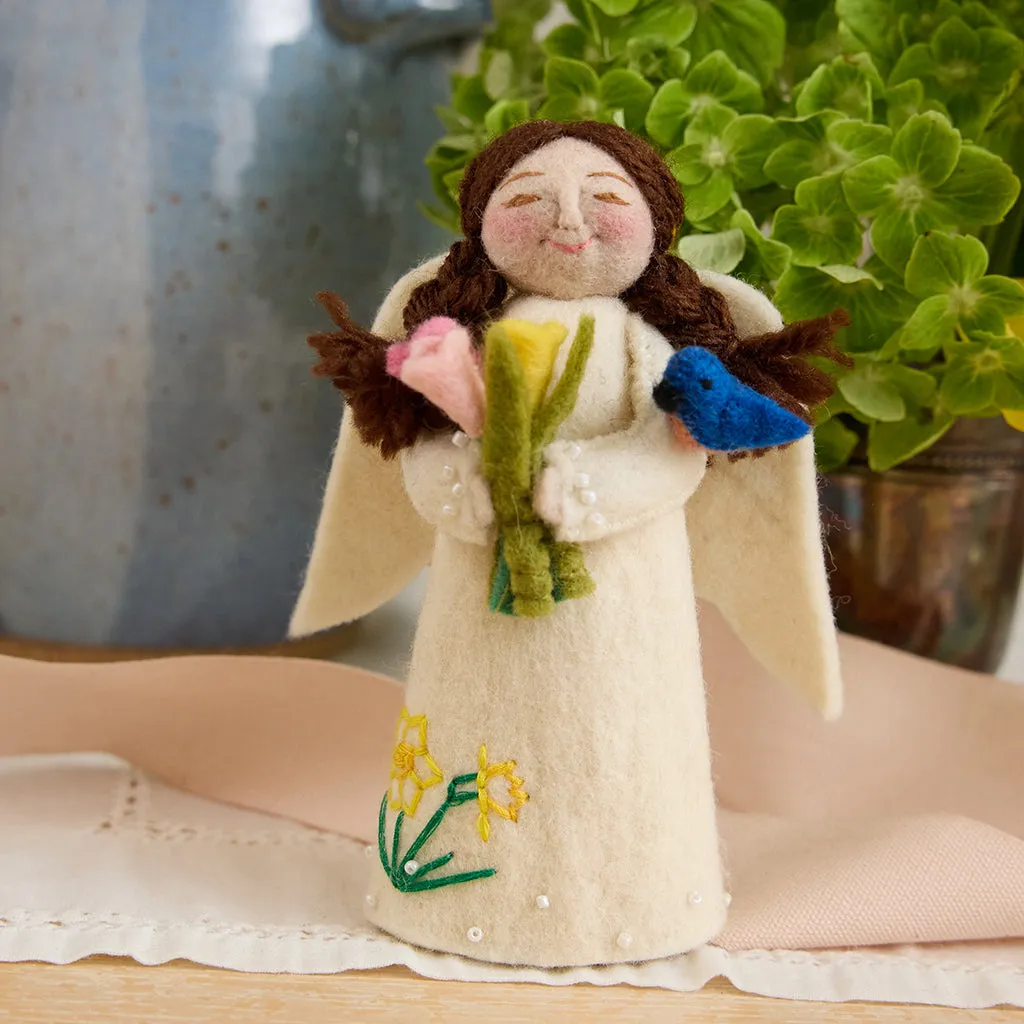 Spring Angel with Bluebird - Deep Brown with Brown Hair