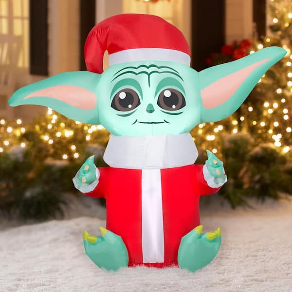 Star Wars Christmas Inflatable Decorations Star Wars Tall X W Christmas  Inflatable Airblown-Stylized Grogu In Santa