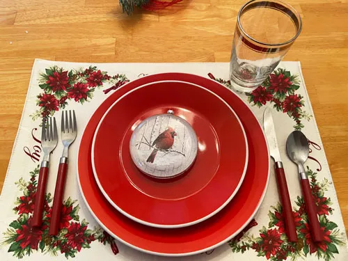 The Cardinal Inspired Red Christmas Table Setting for 4 -