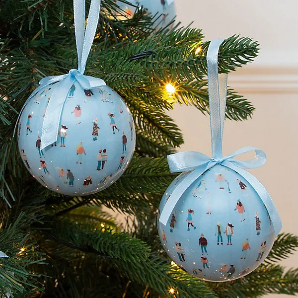 The Christmas Workshop 72639 Set of 14 Blue Coloured Ice Skating Design  Christmas Baubles