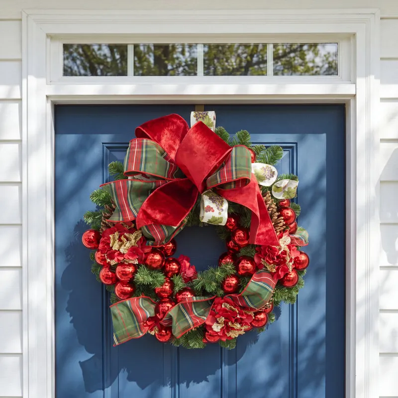 The Holiday Aisle® 26'' Holiday Wreath Arranged with Ribbon, Pinecone and  Hydrangea | Birch Lane