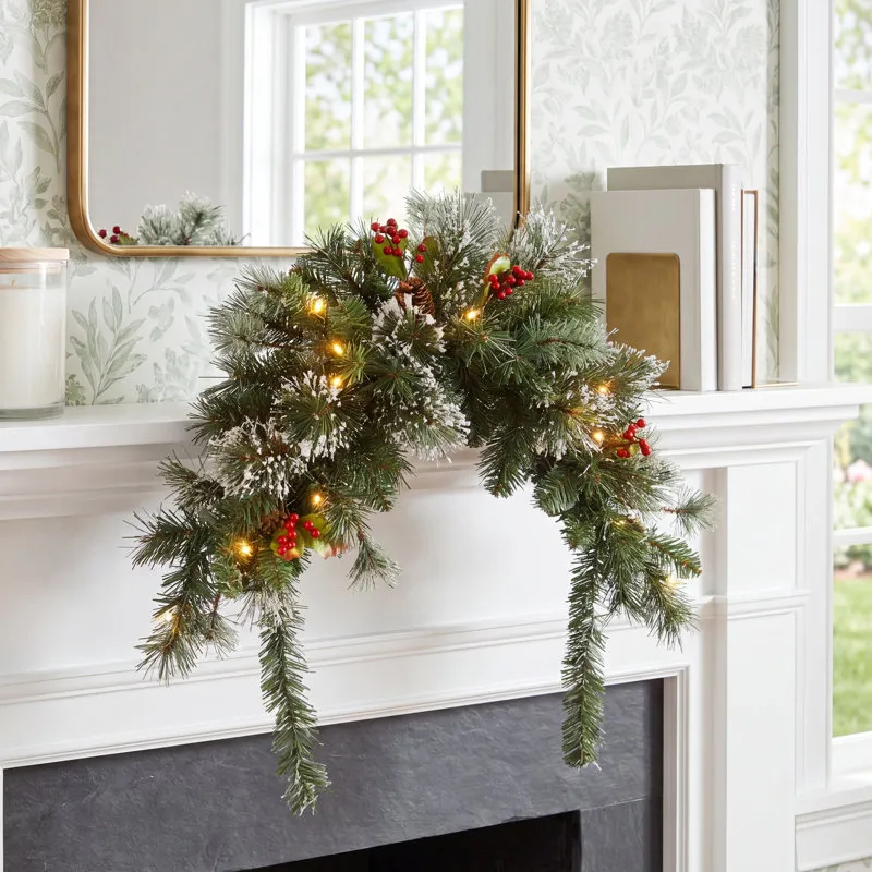 The Holiday Aisle® 36' Frosted Pre-Lit Pine Swag & Reviews | Birch Lane