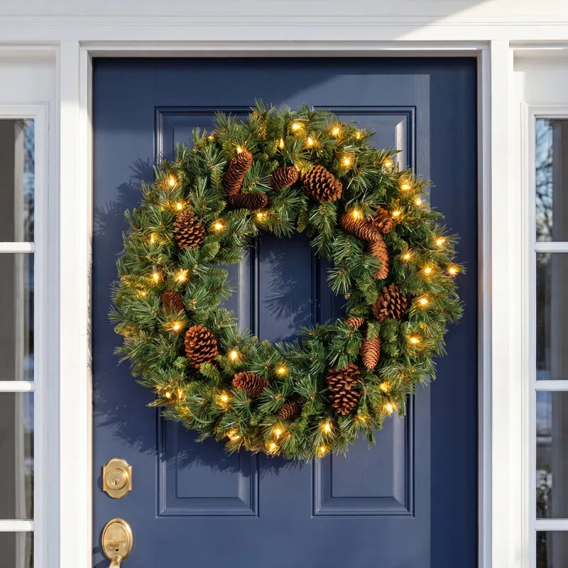 The Holiday Aisle® Pine Cone Wreath with Clear Lights & Reviews | Birch Lane