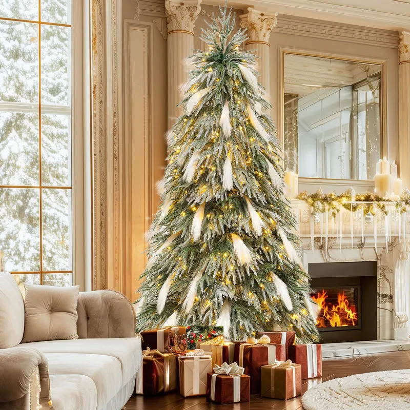 The Holiday Aisle® Pre-Lit Snow-Flocked Pampas Christmas Tree with 355  Branch Tips & 30 Feathers, and 400 Lights & Reviews - Wayfair Canada