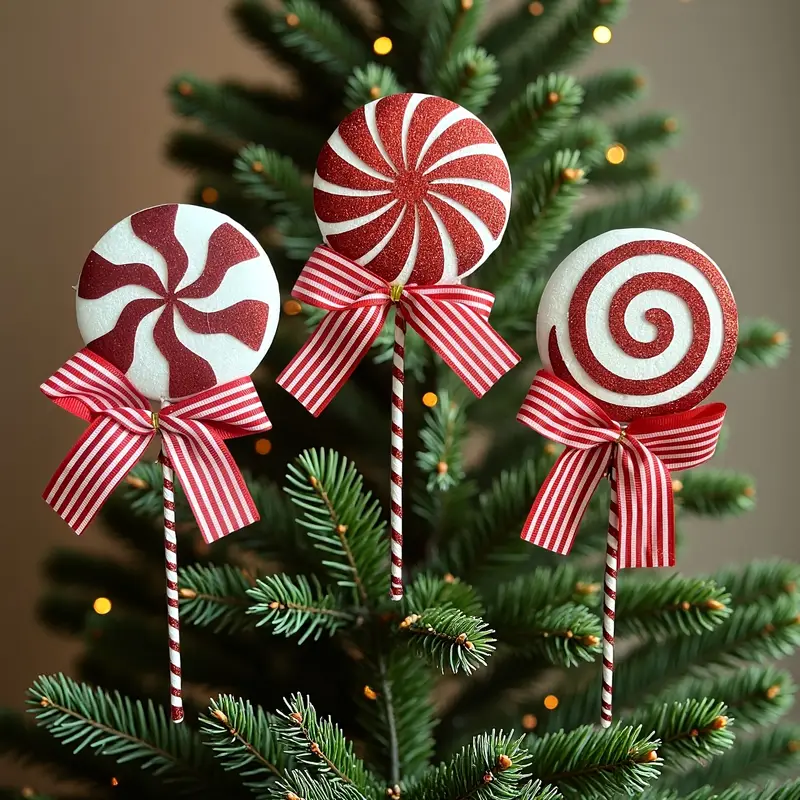 top3pcs Set Christmas Tree Candy Ornaments - Red Large Lollipop Decorations  for Holiday Parties, Halloween & Home Decor - * Bedroom, Living Room & Desk