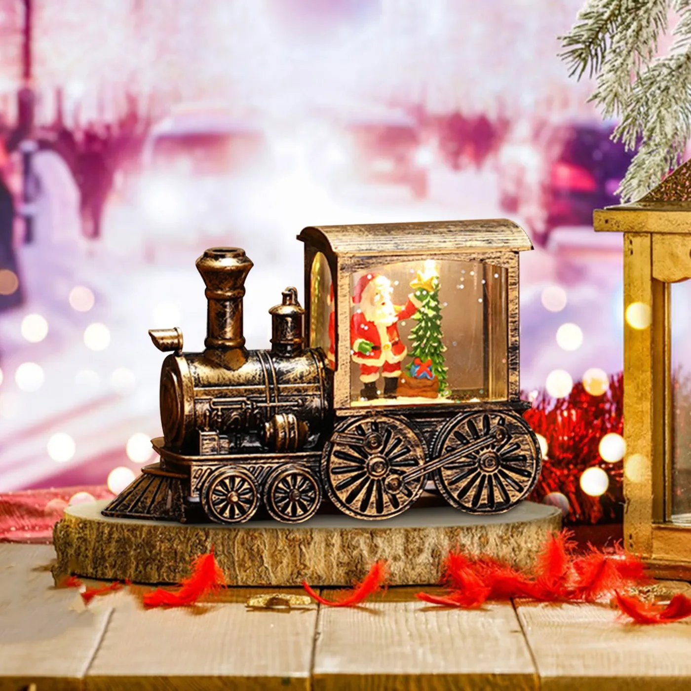 TopLLC Christmas Decorations Christmas Luminous Train Ornaments Santa Claus  Water Filled Night Lights Window Display Decoration Supplies Christmas ...