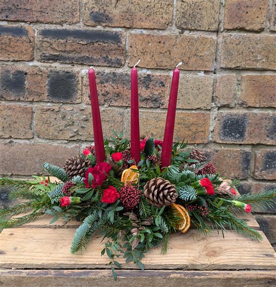Traditional Christmas 3 Taper Candle Arrangement
