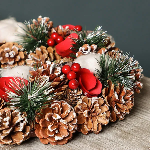 Traditional Pinecone and Roses Front Door Autumn Wreath Winter Spring Wreath  36cm