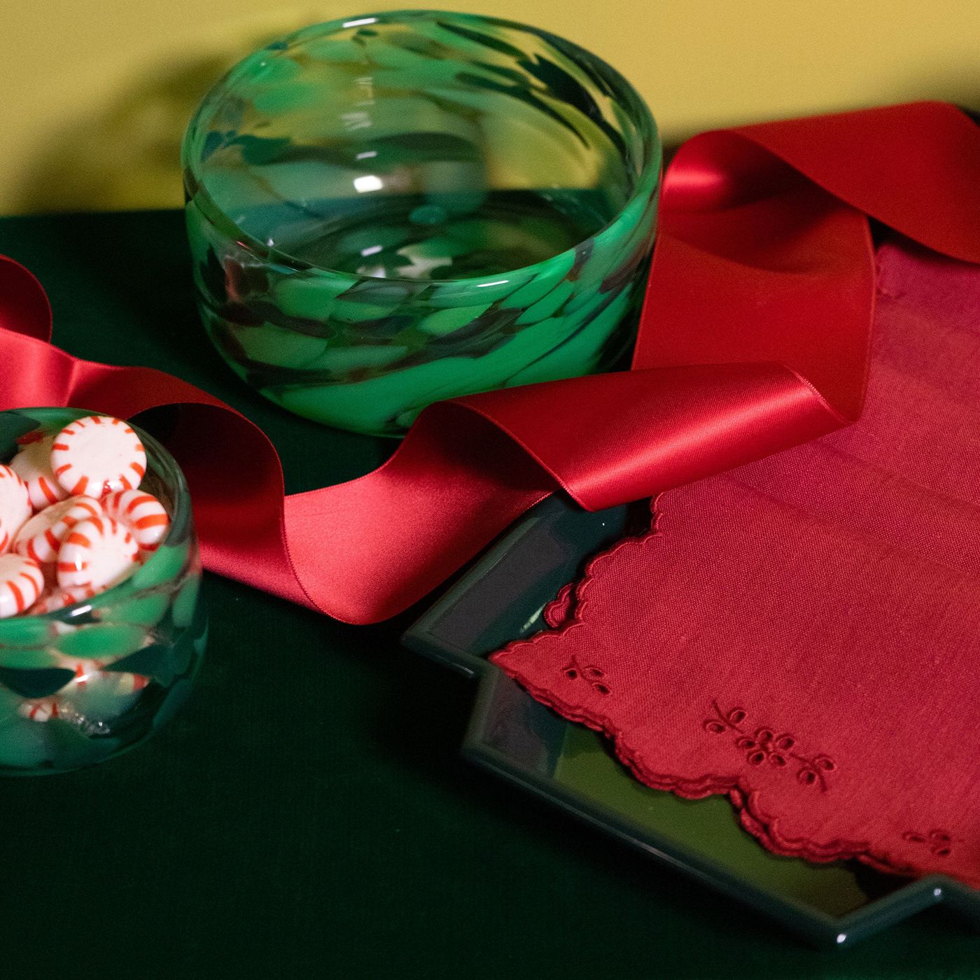 Transparent Candy Bowl with Emerald and Forest Green Spots – KRB