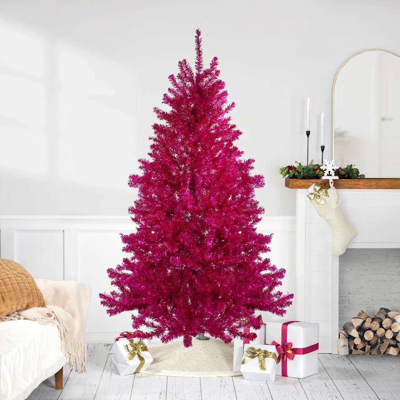 Tree Decorations Tinsel Undecorated/Unlighted Tree Christmas Trees 12'  Tabletop Silver Tinsel Christmas Tree Glam Art