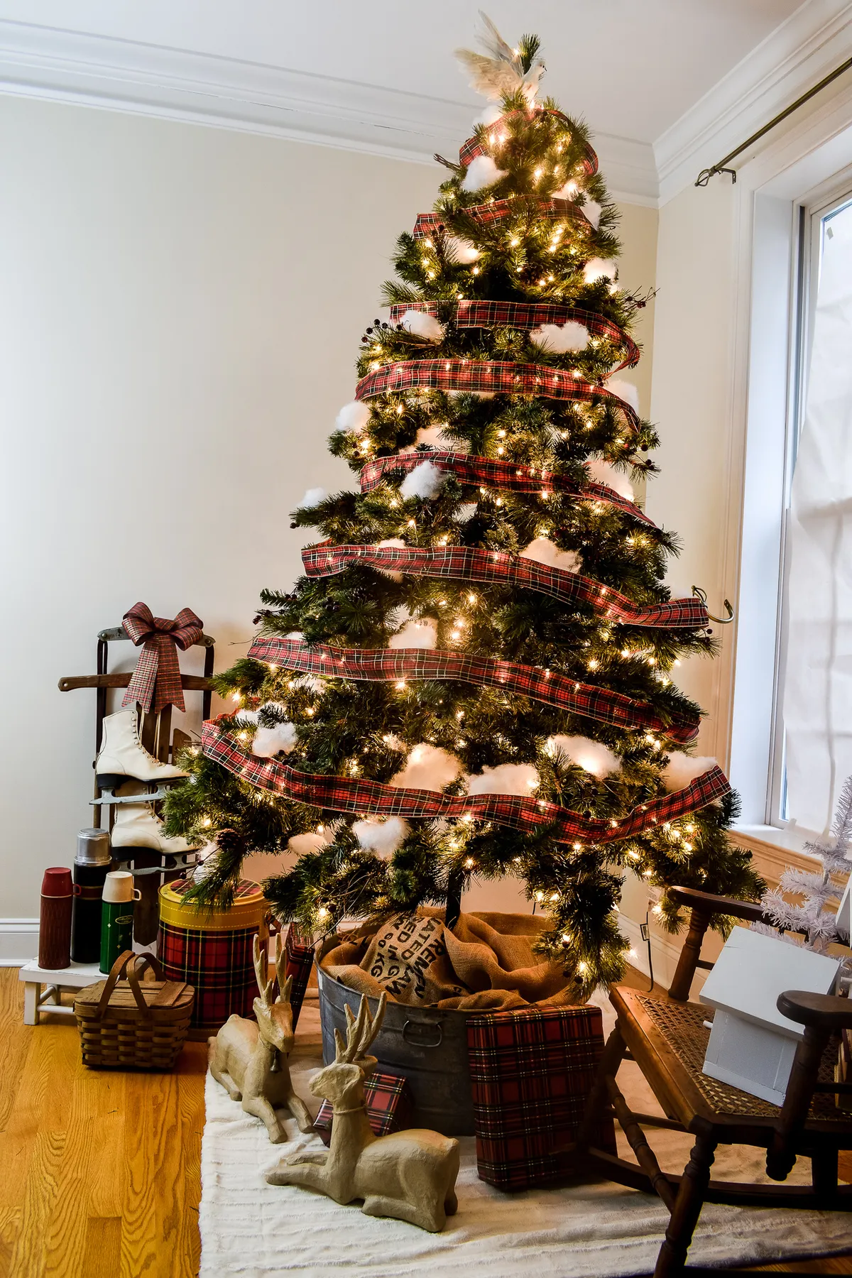 Vintage 1997 Plaid Holiday Tree with Gold Accents
