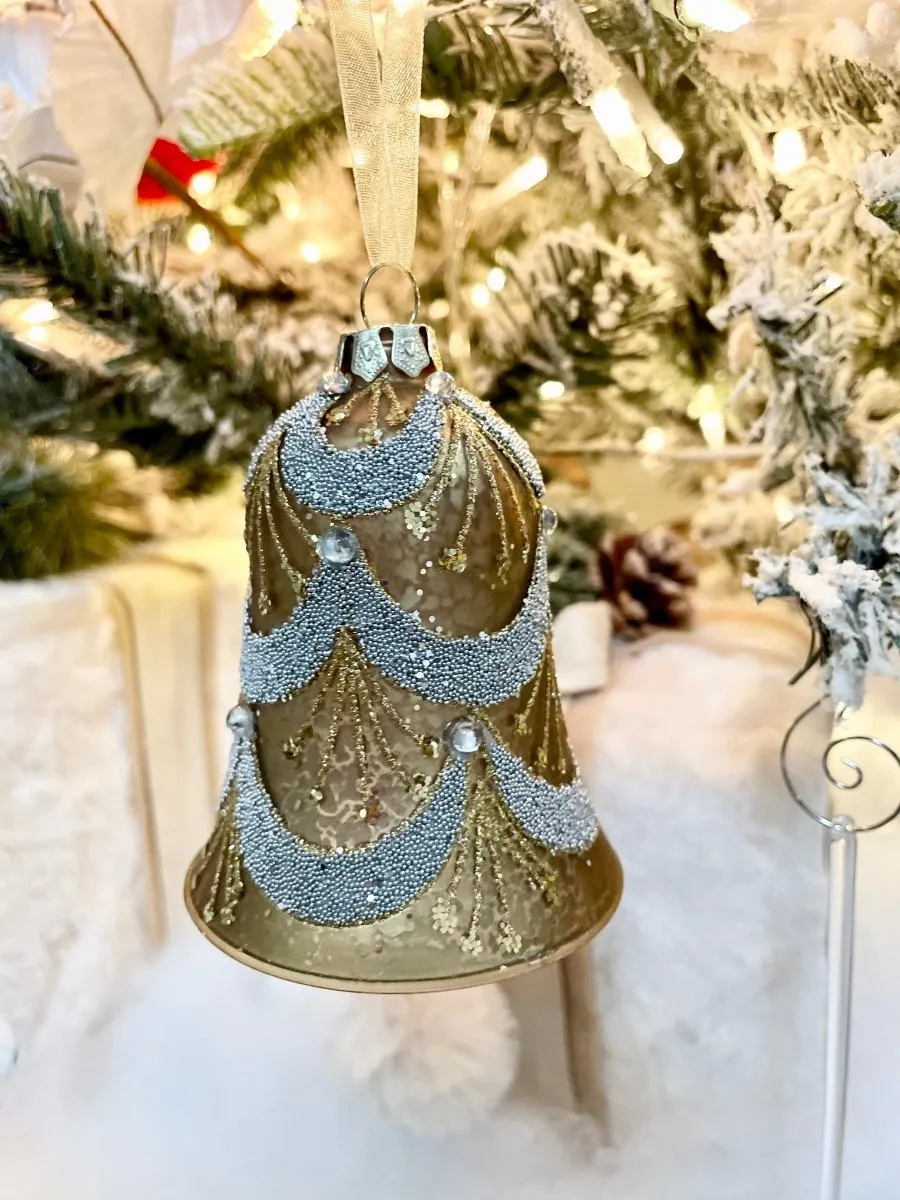 Vintage Gold Glass Bell Christmas Ornament 3-pc