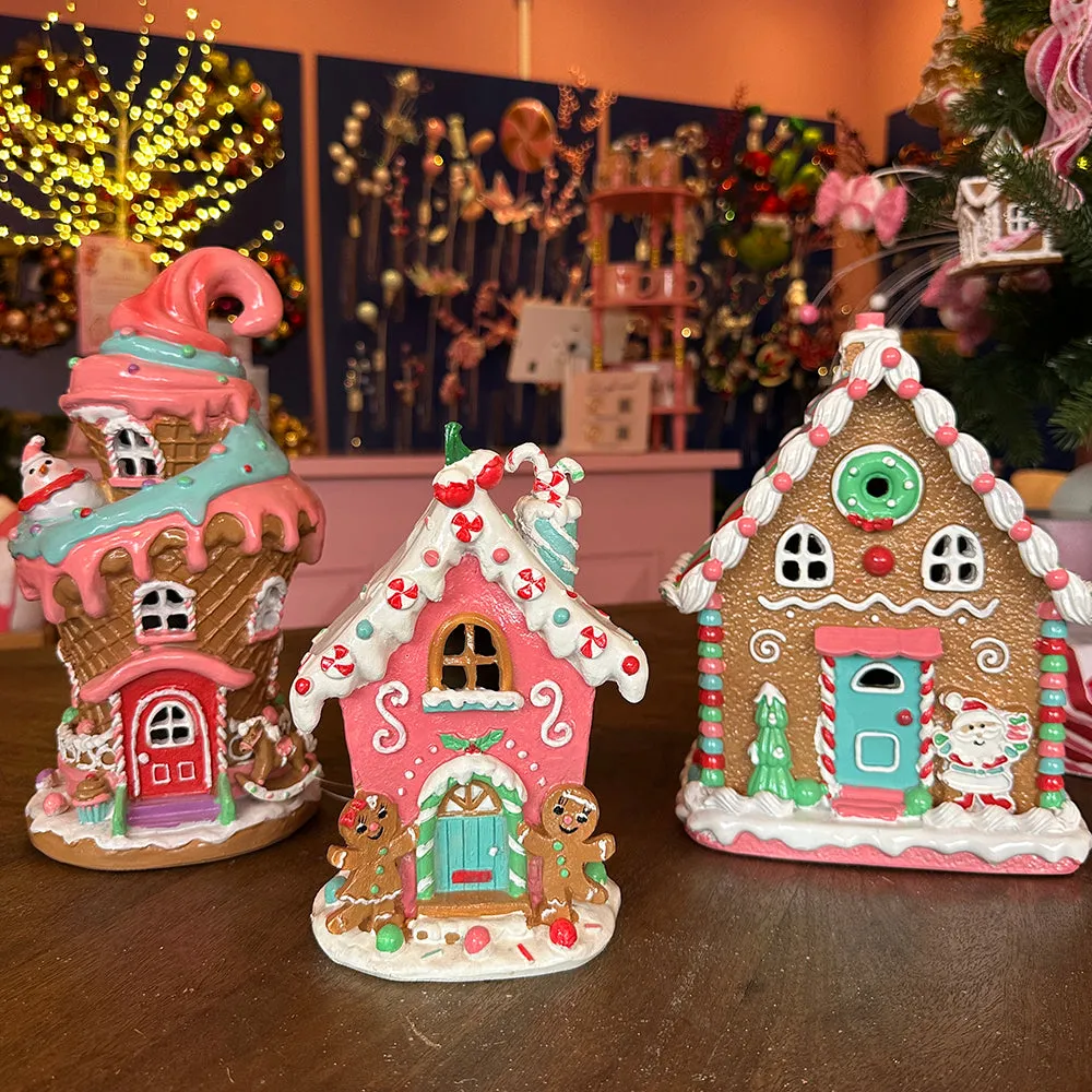Viv! Christmas Tabletop Figure - Gingerbread House with Santa Claus incl.  LED Lighting - pink red blue green - 25cm | Viv! Christmas