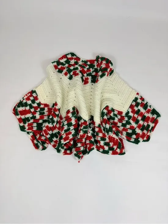 VTG Handmade Crocheted Knit Large Christmas Tree Skirt Red Green White Gold