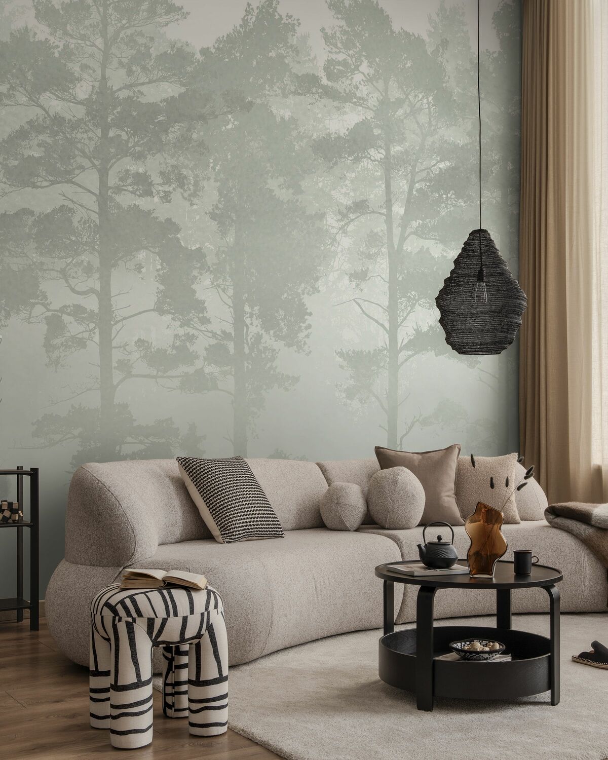 Wall Mural - Misty Pine Forest - Green - Nature - Living Room - Green - Paste-the-wall or peel and stick
