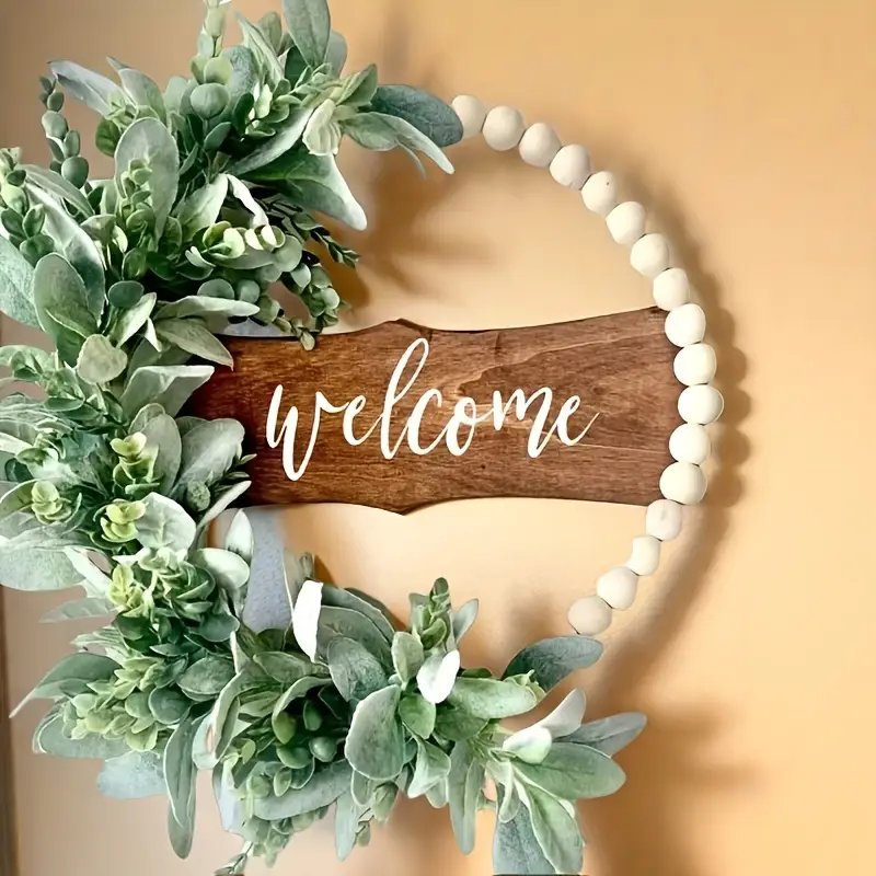 welcome door wreath modern wooden eucalyptus - Temu Cyprus