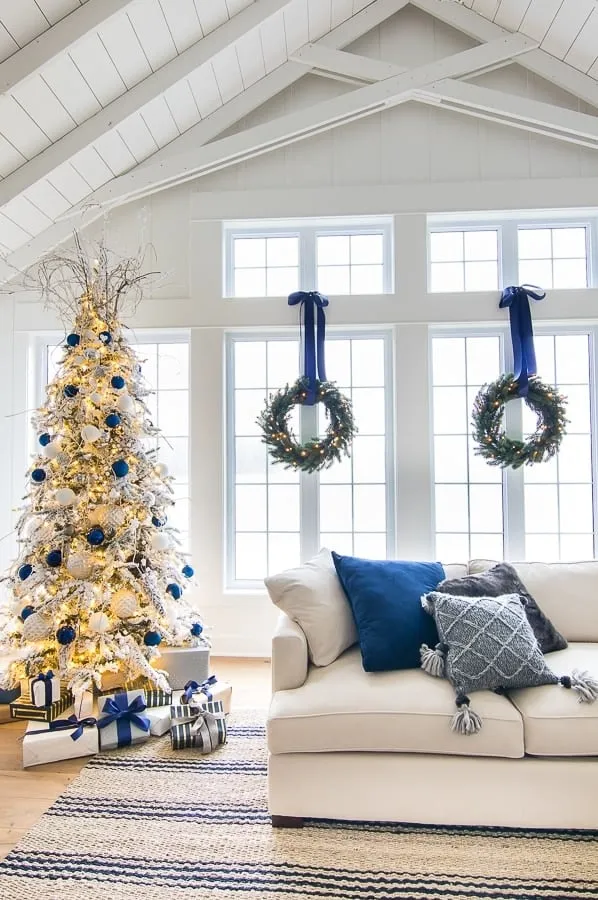 White Christmas Trees Living Room Tree Blue Lamps Blue And White Christmas  Decor In Our Living