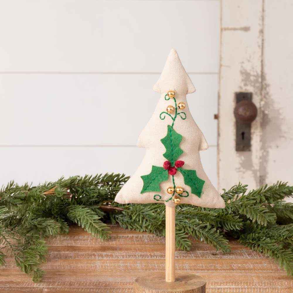 White Embroidered Tree with Wood Base - Wendell August Forge