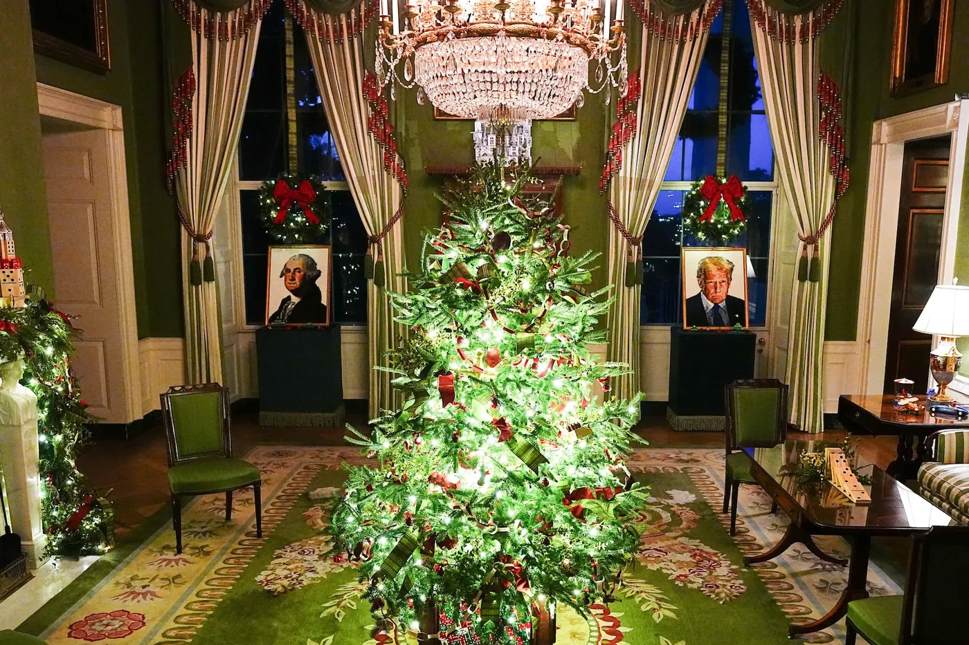 White House unveils Christmas decor, including painting of Trump moments  after being shot - December 1, 2025 | Reuters