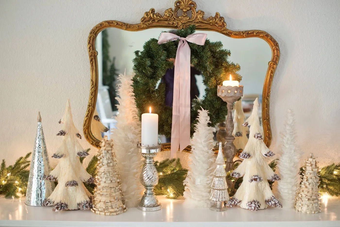 White Tree Christmas Mantel Display — Domestic Fashionista