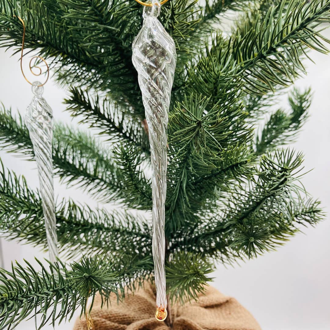 Wholesale OR104 Glass Icicle Ornament .75' x .75' x 6.5' & .75' x .75' x 8.75', 2 Assorted PK36 for your store - Faire