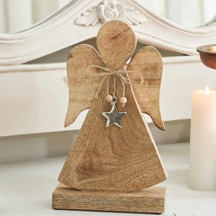 Wholesale Wooden Angel with Metal Star Christmas Decor 10.75' for your  store - Faire