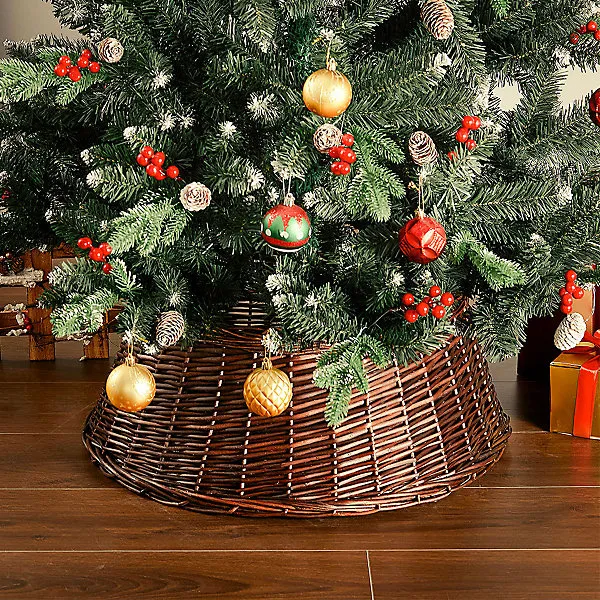 Wicker Christmas Tree Collar Skirt Rattan Xmas Tree Basket Ring Base 45cm