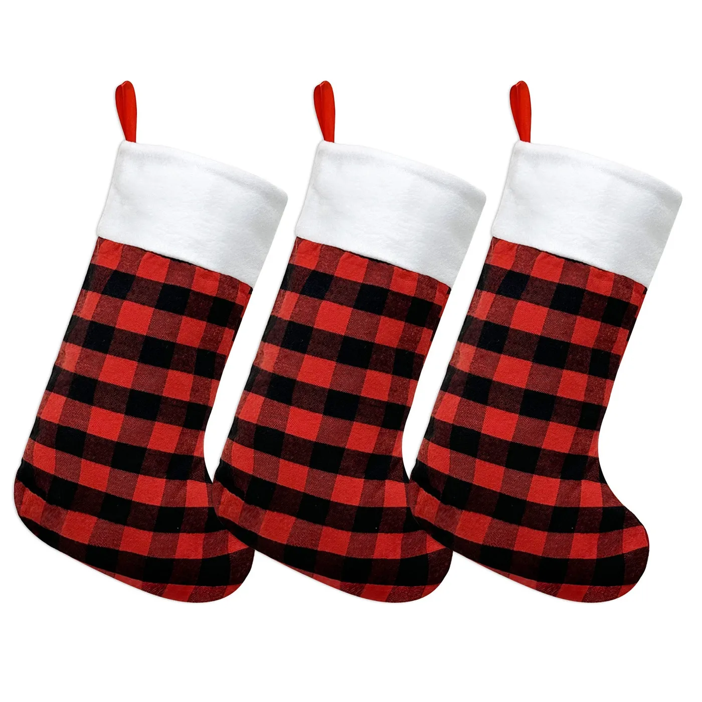 Wrapables Buffalo Plaid Christmas Stockings With Plush White Cuff, Han