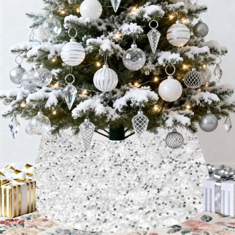 Xmas Tree Collar Sequin Tree Skirt Red Shatchi Christmas Tree Skirt  Foldable Sequin Xmas Tree Stand