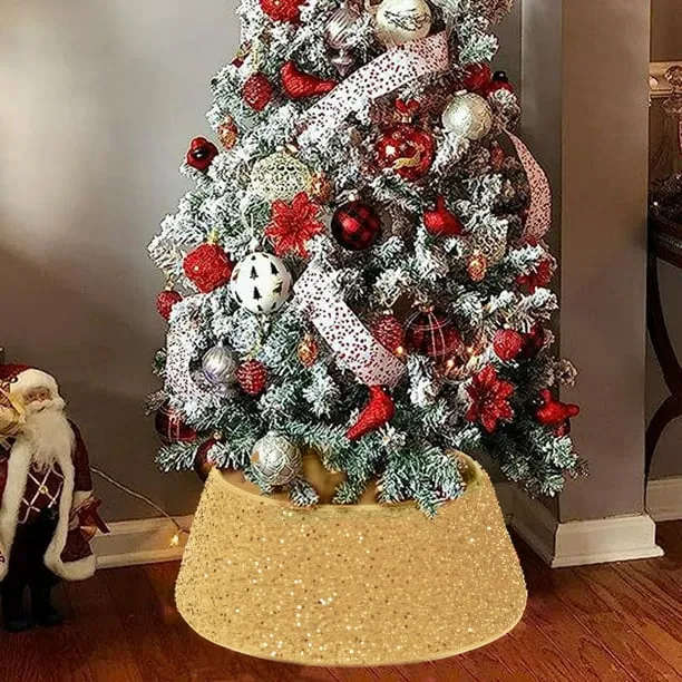 Xmas Tree Collar Sequin Tree Skirt Red Shatchi Christmas Tree Skirt  Foldable Sequin Xmas Tree Stand