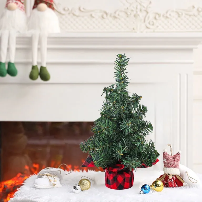 yulier Artificial Mini Christmas Tree, Tabletop Christmas Tree with Cloth Bag Base, Small Pine Tree Christmas Decorations for Indoor Office Home Desktop Decor - Walmart.com